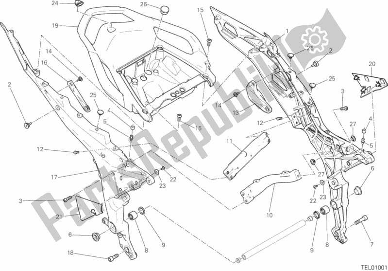 Alle onderdelen voor de Achterframe Comp. Van de Ducati Multistrada 1200 S Thailand 2017